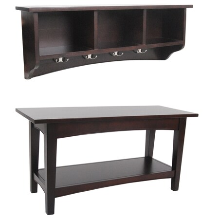 Alaterre Furniture Shaker Cottage Storage Coat Hook with Bench Set, Espresso ASCA0304P0